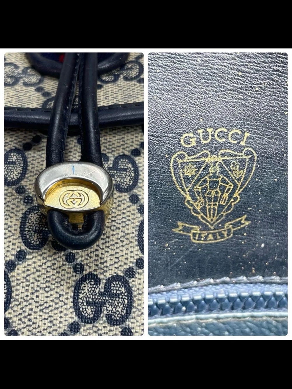 Gucci Beige GG Supreme Canvas Shoulder Bag with Navy Trim - Picture 10 of 11